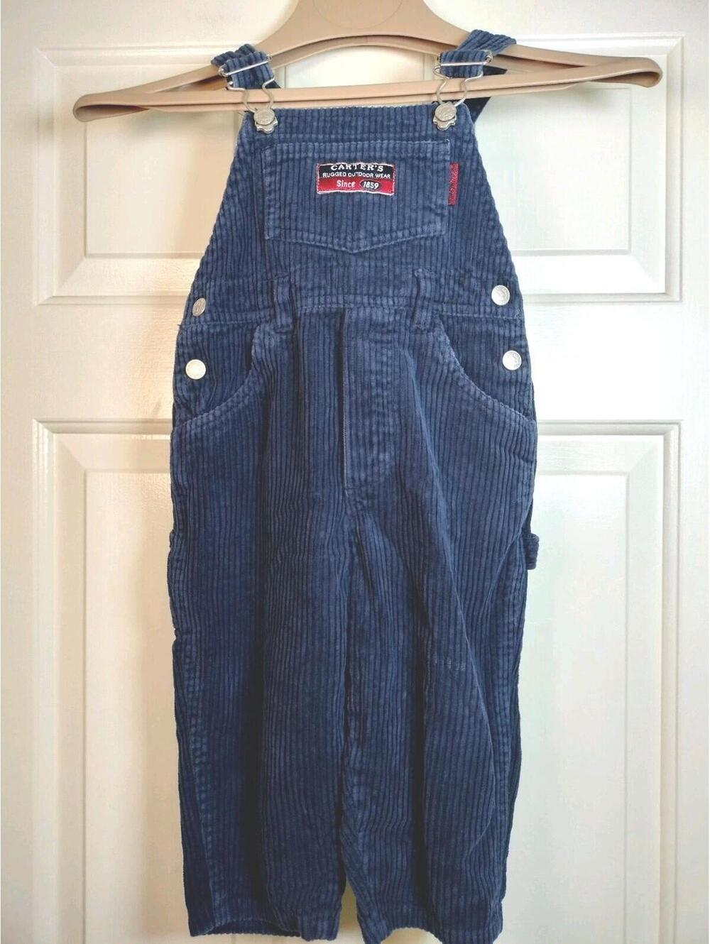 VTG Carter's Rugged Outdoor Wear Corduroy Overalls 2T Navy Blue Train Workwear